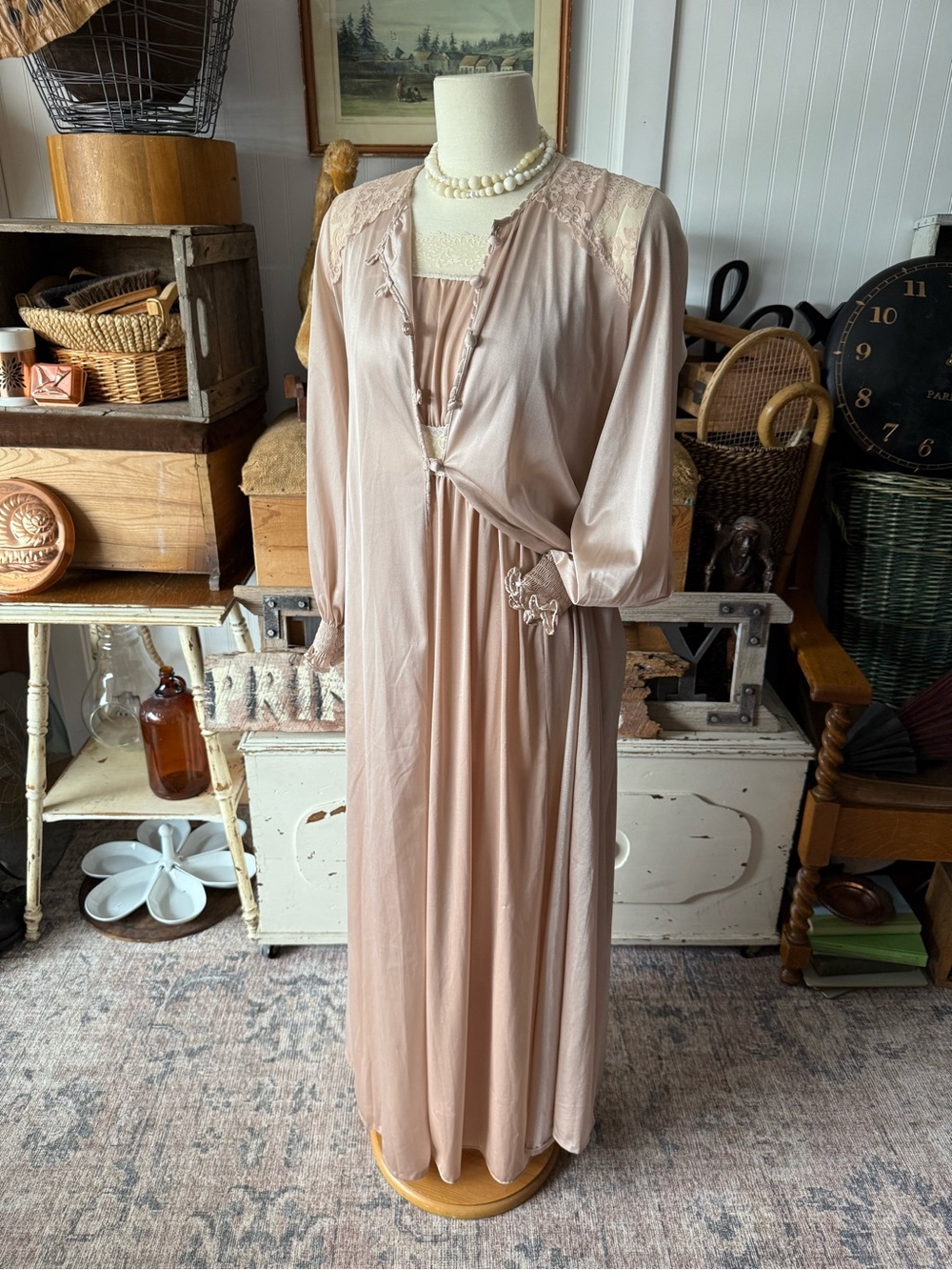 Gorgeous Vintage Blush Champange Dressing Gown Set